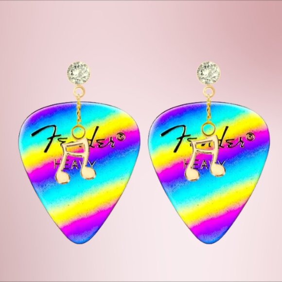 Fender Guitar Pick Earrings With Music Charms - Picture 5 of 13